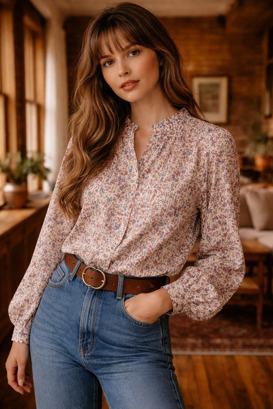 Vintage 1970s Fire Island Floral Boho‎ Blouse Prairie Cottagecore M/L